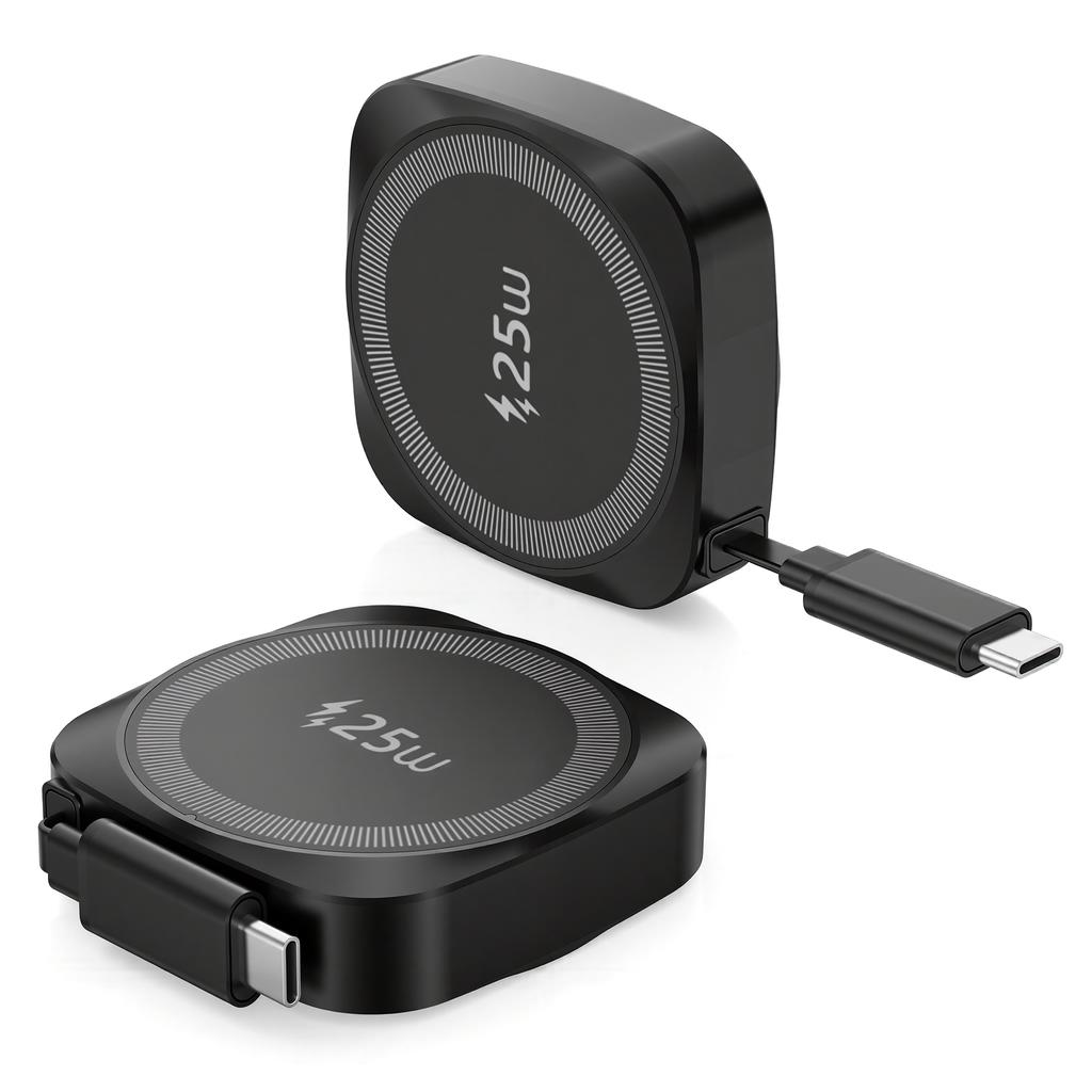 25W Taschen-Magnetischer Kabelloser Ladegerät für iPhone 16 /17 Typ-C Ladeadapter mit Einziehbarem Kabel CE RoHS FCC Zertifiziert