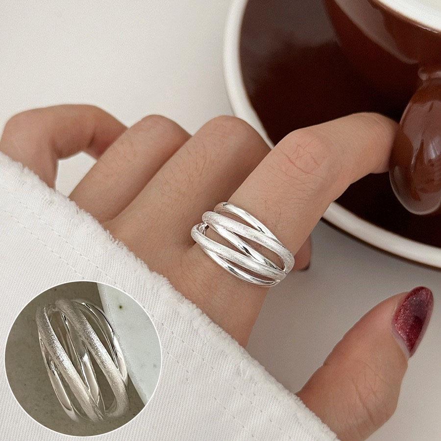 S925 Silber Geometrischer Crossover-Ring - Damen Minimalistisches Offenes Design, Schlichter Mode Ins Stil Zeigefingerring
