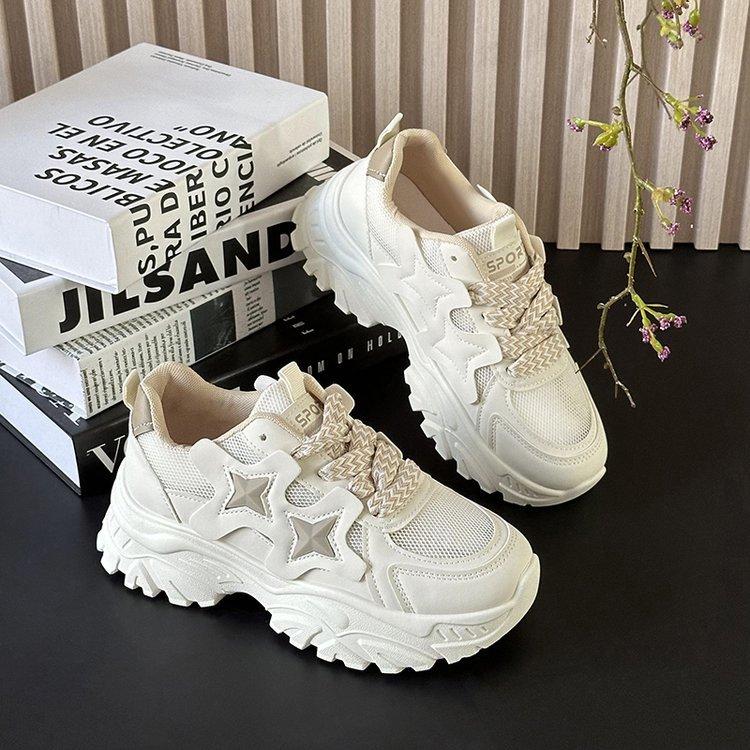 Dad Shoes Autumn New Thick-soled Star Color Matching College Style Versatile Height-increasing Muffin Sports and Leisure Shoes Women