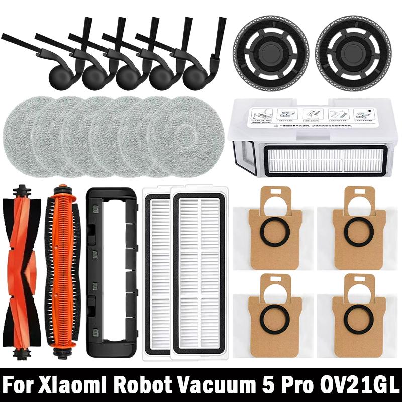 For Xiaomi Robot Vacuum 5 Pro/OV21GL Robot Vacuum Cleaner Accessories Mop Dust Bag Main Brush Side Brush Hepa Filter Replacement