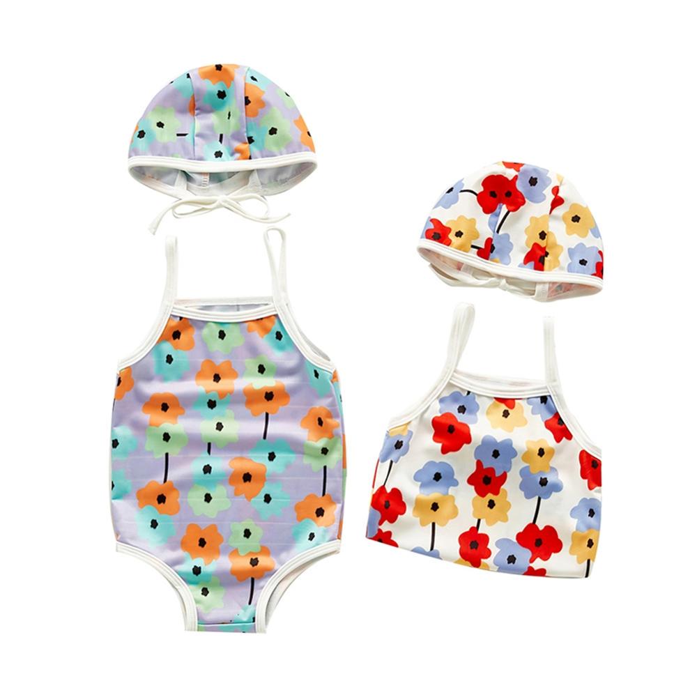 Baby Girls Floral Bikini Beach Summer Swimwear with Hat Set