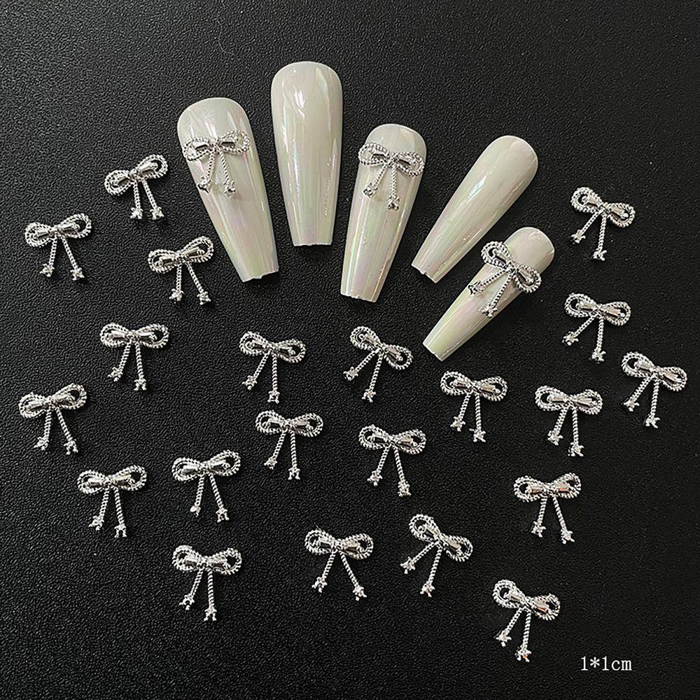 10PCS Bow Nail Jewelry French Style Nail Art Rhinestone Luxurious 3D Nail Art  Women Beauty