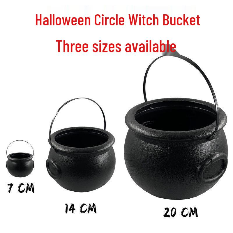 Halloween Witch Cauldron: Black Flame Pot Candy Bucket Ornaments