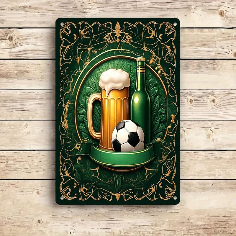 1 piece of retro beer and football themed tinplate painting, suitable for bar and restaurant wall decoration, plaque, living roo