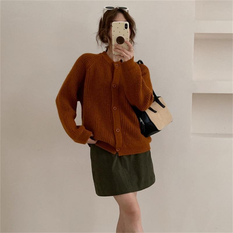 Lazy Wind Thick Needle Crew Neck Sweater Jacket Women's Autumn and Winter New Loose Thickened Soft Waxy Knitted Cardigan Top