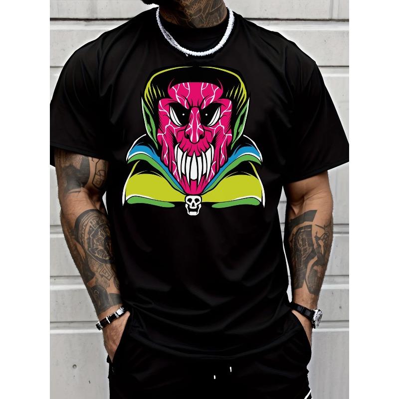 European Size Men'S Casual T-Shirt Colorful Monster Skull Graphic Street Style Fashion Adult Male Top