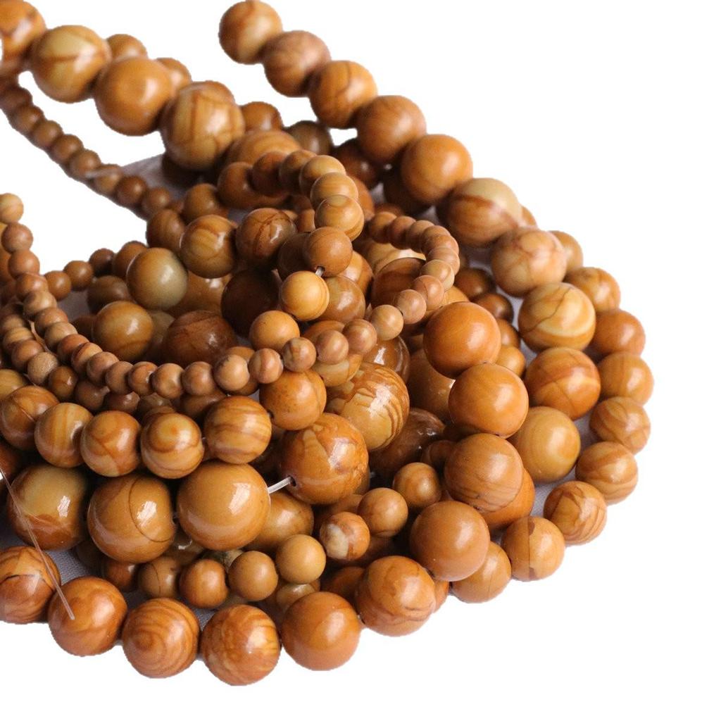 Perles de Jade Fleur de Pêcher en Rhodonite Naturelle: Ligne Noire, Veine Rouge, Grain de Bois Jaune, Fils Lâches DIY 4-12mm