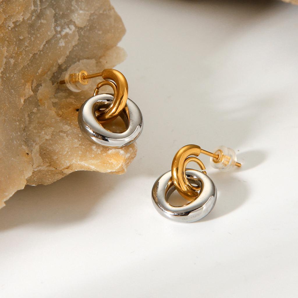 New Geometric Circle Stainless Steel Gold Silver Mix Color Matching Earrings Waterproof 18K Gold Plated Party Jewelry