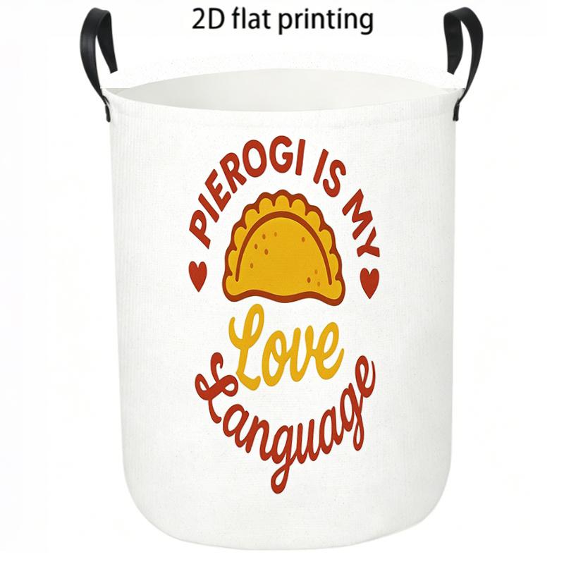 1pc Polish-Themed Laundry Basket with "Pierogi Is My Love Language" Print - Collapsible Large Capacity Hamper Suitable for Home,, Dorm Storage, Sturdy