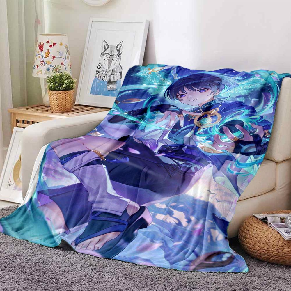 1Pc Genshin Impact Blanket Soft Comfortable Polyester Blanket Four Seasons All Season Blanket Bedroom Office Outdoor Use Anime Style Throw Christmas G