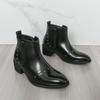 Men’s Short Boots Elevator Chelsea Boots Retro Tuxedo Ankle Boots Pointed Toe Retro Black Heel Boots Large Size