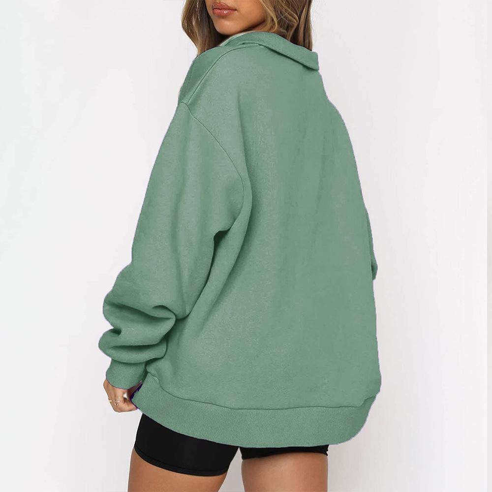 European and American Women's 2022 Autumn/Winter Pocket Half-Zip Long Sleeve Pullover Hoodie Sweatshirt