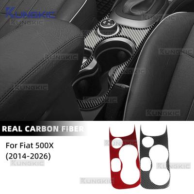 Autocollant Intérieur Fibre de Carbone pour Fiat 500X 2014-2026 Volant à Gauche Volant à Droite Panneau de Levier de Vitesse Console Centrale