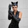 Elastic Patent Leather Black Gloves Shiny Women Gloves Fashion Zipper Long Gloves  Women