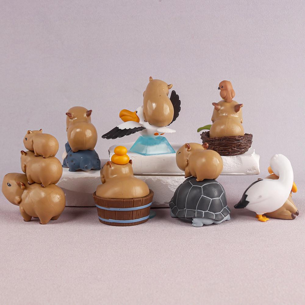 Conjunto de Figuras Colecionáveis de Capivara Com Material de PVC Para Decoração de Mesa e Presente