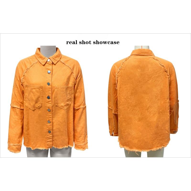 YYFS Autumn Women Denim Jacket Long Sleeve Loose Midi Raw Edge Jacket