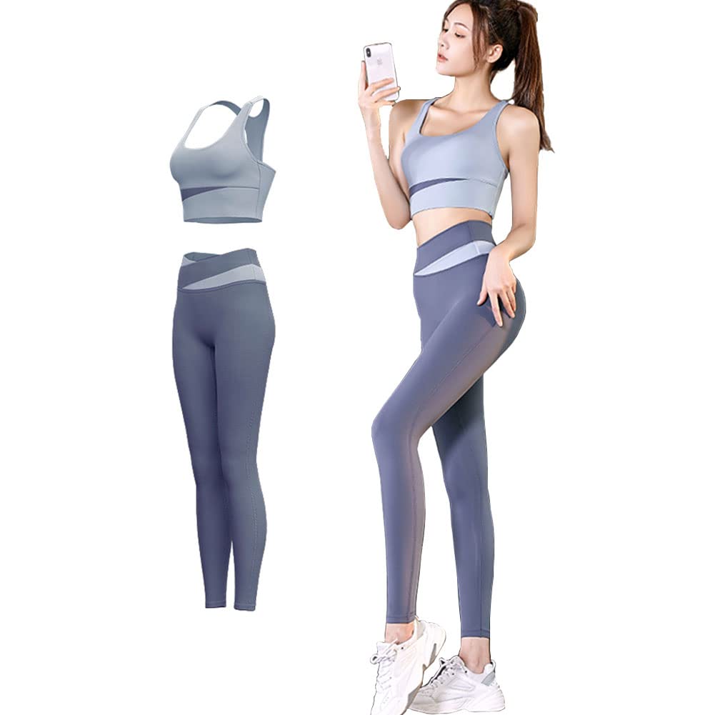 FLYSHION Fitness and Yoga Sports Bra and Leggings with Cups Women's Set,