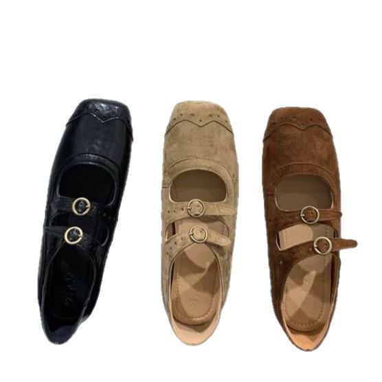 Retro braune Mary Jane Schuhe mit eckiger Spitze Ballerinas Damenschuhe 2025 neue koreanische Version Französische leichte Mund Einzel Schuhe Damenschuhe