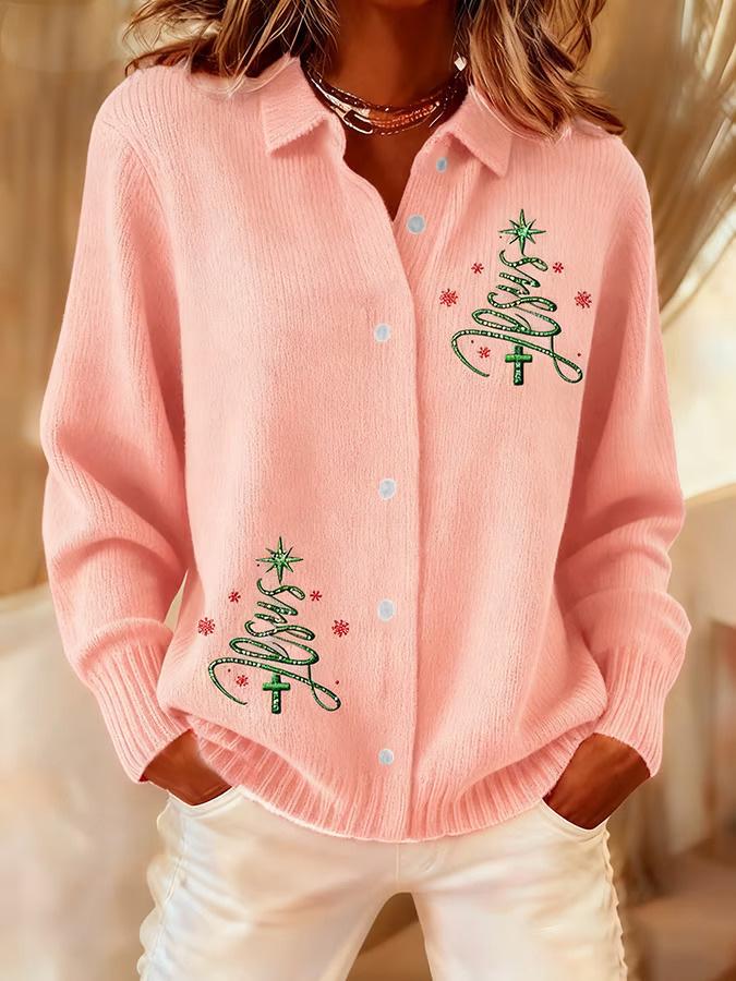 2025 Women's 3D Print Lapel Cardigan Shirt - Christmas Autumn/Winter Collection