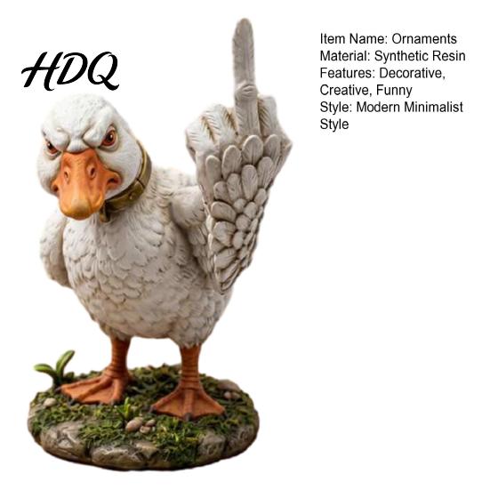 Artistic Home Ornaments Middle Finger Duck Figurine Angry Ornament Resin Handmade Decorative Statue for Garden Office Desktop Decor Collectible
