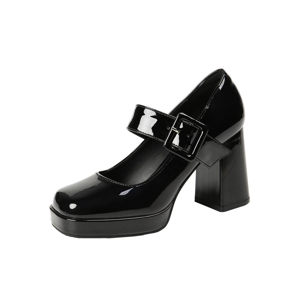 3359-17 Mary Jane Square Head High-heeled Single Shoes, New Light-mouth Buckle Thick-heeled Women's Shoes with Square Buckle Single Shoes