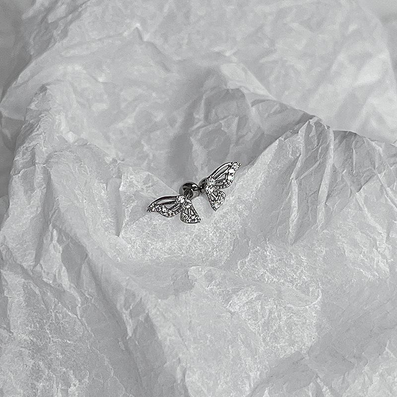 Asymmetrical Double Ear Cuff Studs with Diamond-Like Half Butterfly Wings