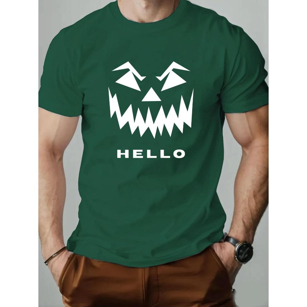 2025 Summer Men T-shirt Short Sleeve 100% Cotton Breathable Round Neck Hello English Print Hip Hop Streetwear Casual Custom