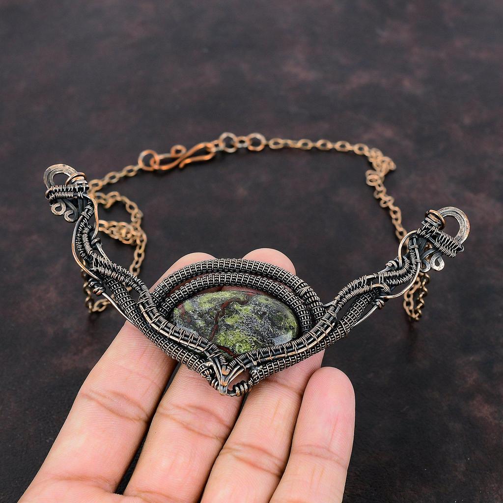 Dragon Bloodstone Copper Necklace Wire Wrapped Necklace Adjustable Chain Necklace Gemstone Copper Jewelry Handmade Necklace Gift For Mother