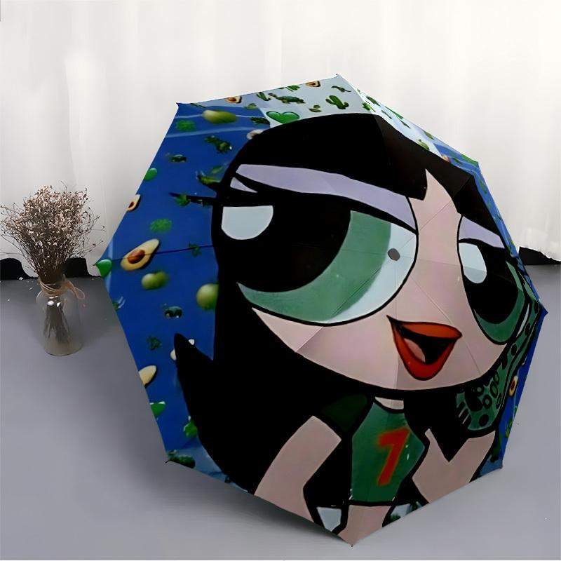 The Powerpuff Girls Season Automatic Folding Umbrella with Sturdy Iron Frame, Portable Compact Travel Umbrella All-Season Use Parties012