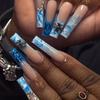 Finished Nail Piece Long Blue Smudged French Rhinestone Crossheart Wearable Nail Paste Press On Nails