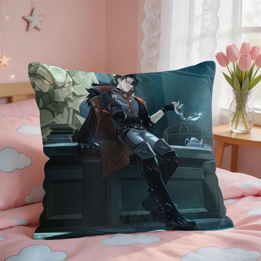 Genshin Impact Wriothesley Cute Cushion Cover Square Short Plush Pillow Case Living Room Sofa Home Decor Funda X