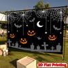 2D flat design 1 piece. Weird pumpkin lantern cemetery banner - square orange suitable for Halloweenzyc