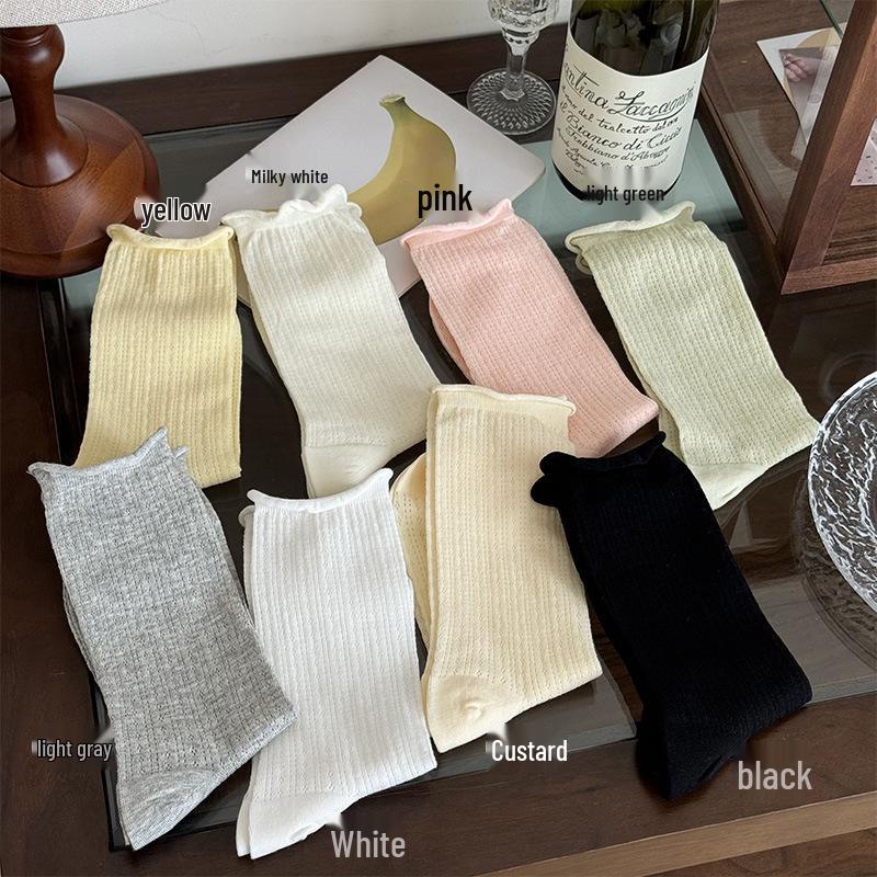 Women s Gray Summer Thin Mid-Calf Socks - Pure Cotton Mesh, Rolled Cuff, Japanese Ballet Slouch Style One Size жёлтый
