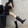 2025 autumn and winter new cow belt buckle V-mouth thick-soled knight boots velvet but knee-high boots women