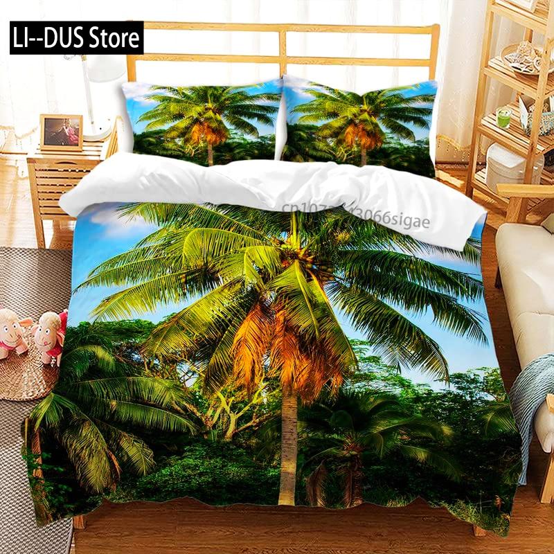Sunset Palm Trees Duvet Cover Set 3Pcs Bedding Sets Quilt Cover With 2 Pillow Shams Full Queen King Size For Women Girl Teens