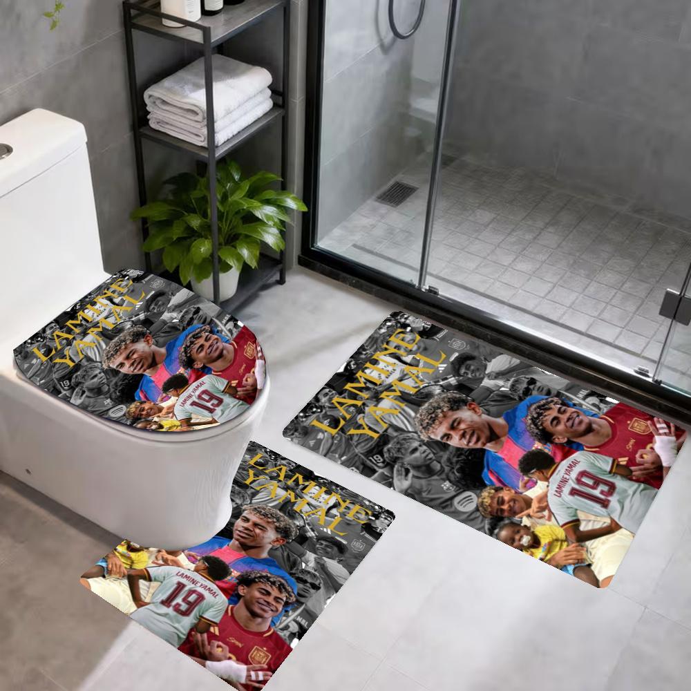 Lamine Yamal Bathroom 3Piece Flannel Mat Set Bath Mat Set Toilet Coverushaped Foot Pad Gift Bathroom Decor