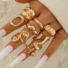 9Pcs/Set Hip Hop Punk Irregular Glossy Metal Opening Rings Women Vintage Gold Color Knuckle Joint Ring Party Jewelry Gift