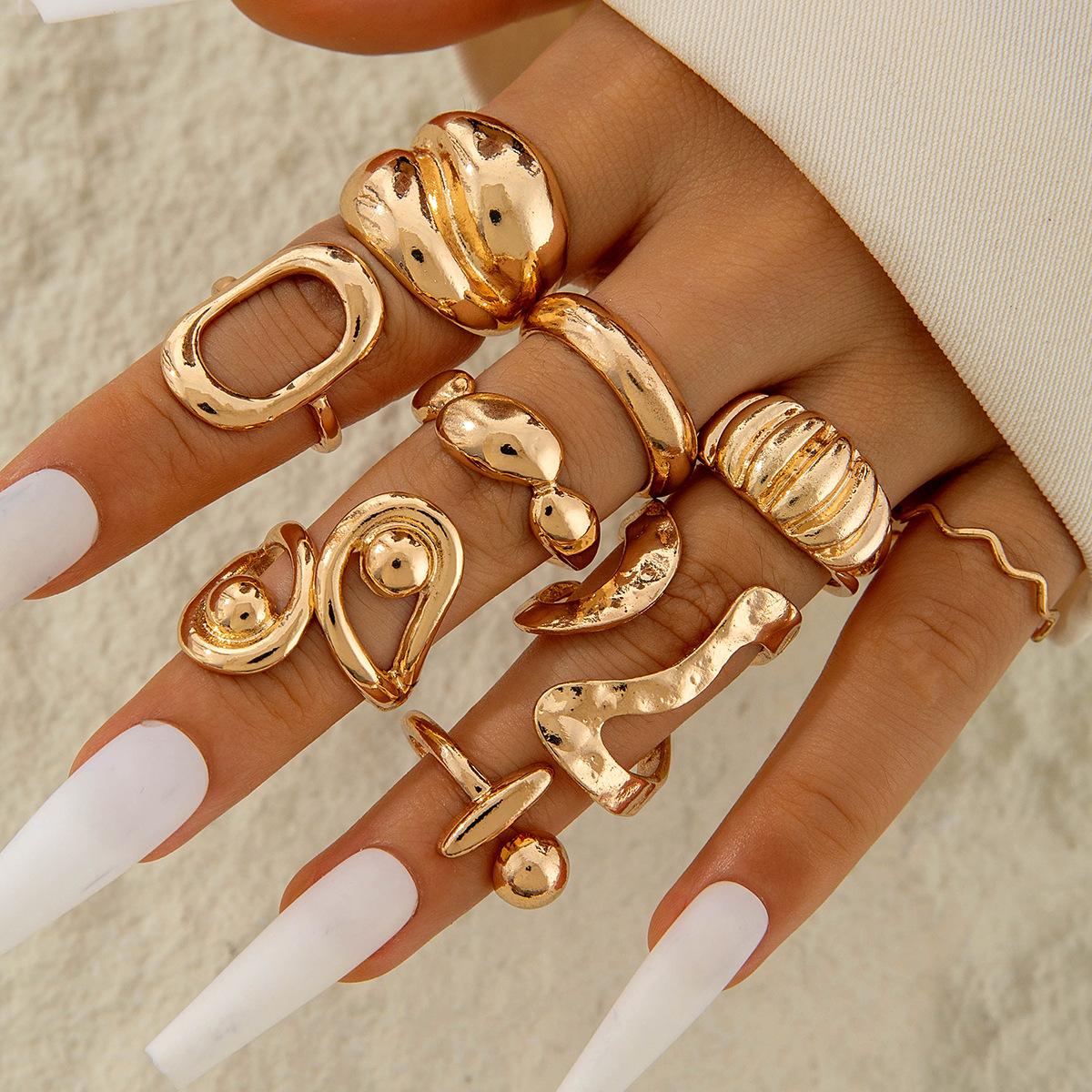

9Pcs/Set Hip Hop Punk Irregular Glossy Metal Opening Rings Women Vintage Gold Color Knuckle Joint Ring Party Jewelry Gift