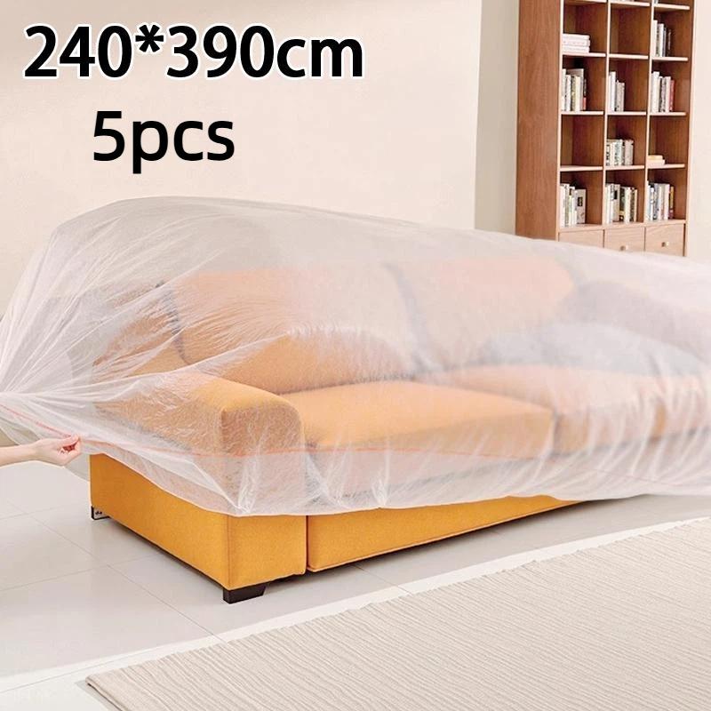 5 Pieces Plastic Bed Dust Covers Elastic Edged Oversized Anti-spill Protector for Home Renovation Furniture Storage