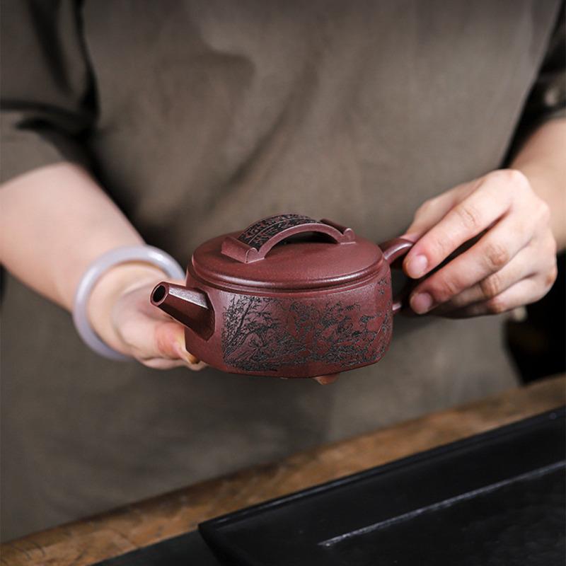250ml Boutique Yixing Purple Clay Teapots Artists Handmade Octagon Pot Raw Ore Purple Mud Tea Maker Kettle Chinese Zisha Tea Set