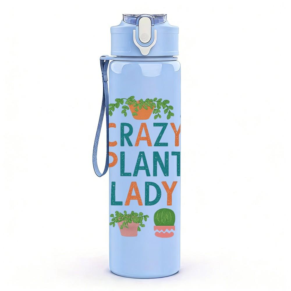 1PC Crazy Plant Lady Succulent Print 750ml Color Plastic Sports Water Bottle Leakproof Flip Straw Lid Suitable for Sports Office Home Use