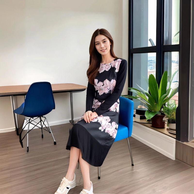 

Brand Straight Early Autumn Long Sleeves Striped Chubby Girl s Dress Color(Black) S(47.50 kg-52.50 kg)