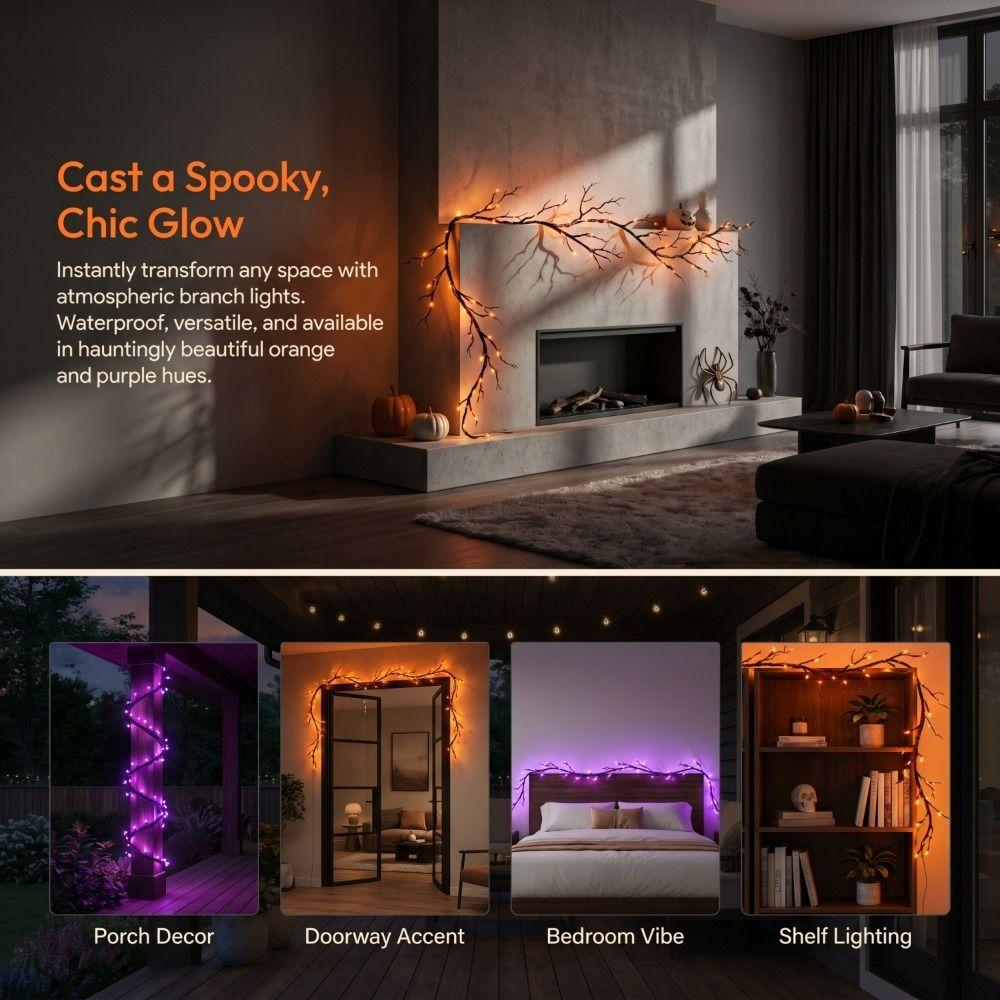 Scary Atmosphere Halloween Ghost Festival Lighting Bat Twig Lights  Spooky Decorations