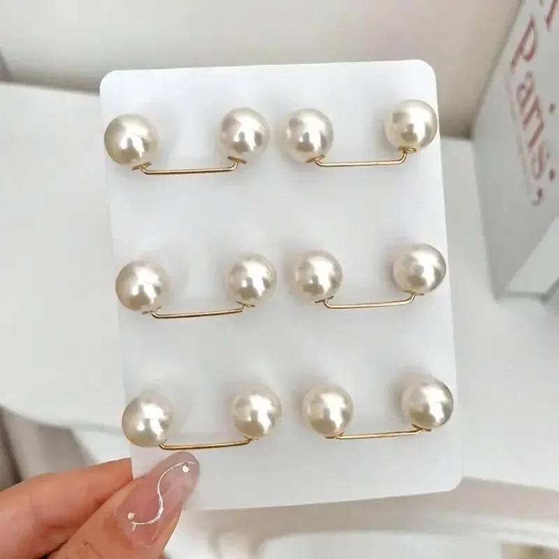 3/6Pcs Double Pearl Brooch Pins Anti-fade Exquisite Elegant Brooches for Women Sweater Cardigan Clip Coat Summer Dress Jewelry