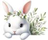 QT2352#15cm Whimsy White Rabbit with Floral Crown Car Sticker, Suitable for Laptop, Car, Truck, Van, SUV, Motorcycle, Bumper, Window