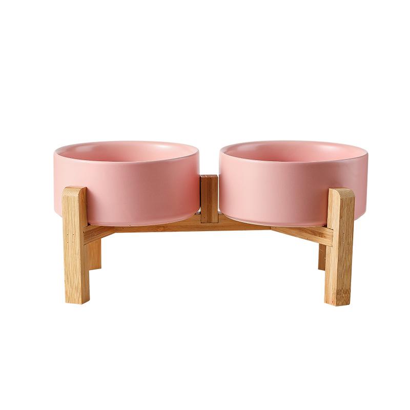 Ceramic Salad & Noodle Bowl Set with Wooden Stand - Black