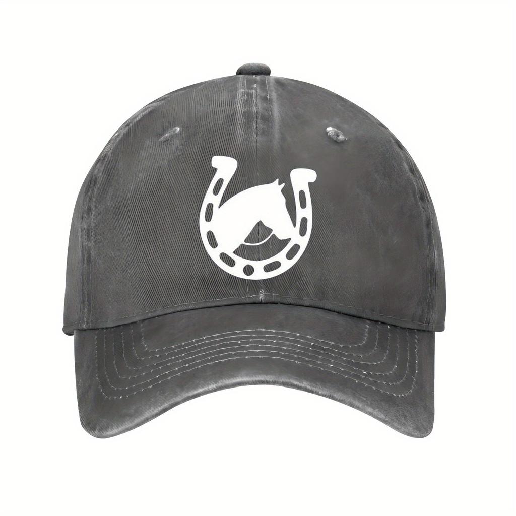 Horse Head Horseshoe Graphic Baseball Cap Cotton Adjustable Casual Outdoor Sporty Unisex Hat