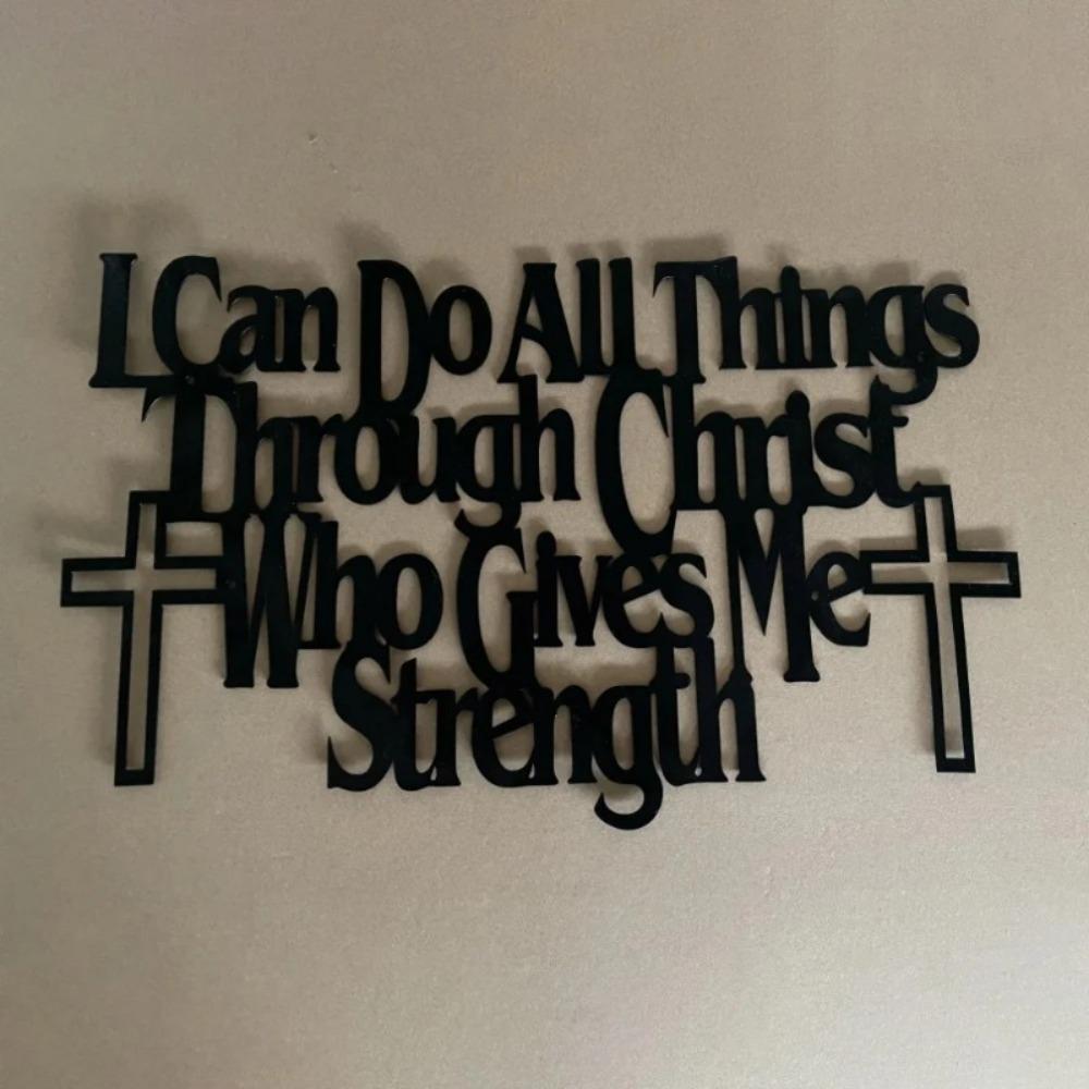15,75 Zoll Metall Wandkunst Kreuz Ich kann alles durch Christus tun Eisenmalerei Glaubensbasiert Inspirierendes Cutout-Design Heimdekoration
