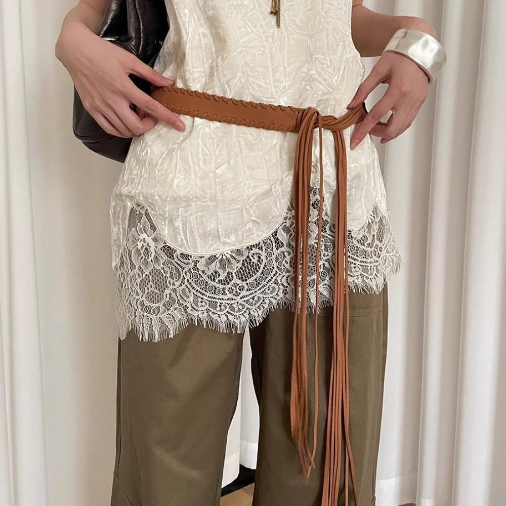 

Thin Ethnic Style Belt Y2k Tassels Waistband Adjustable Bohemian Waist Rope Dress Decoration верблюд