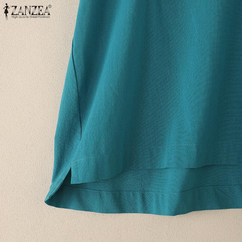 ZANZEA Women Casual Round Neck Summer Short Sleeve Cotton Tops